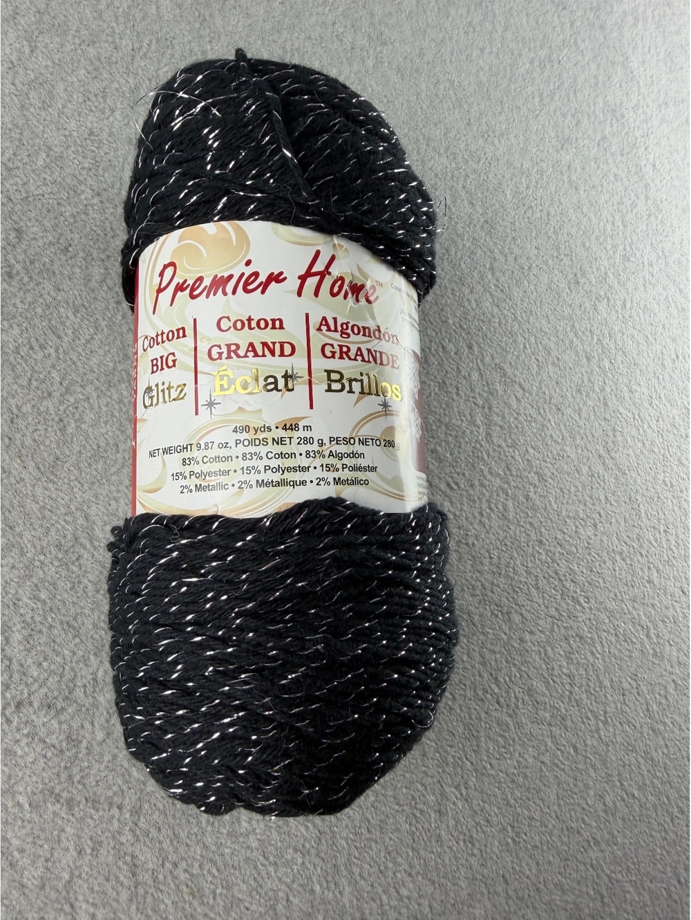 Premier Home Cotton Big Glitz Black Yarn with Metallic Thread